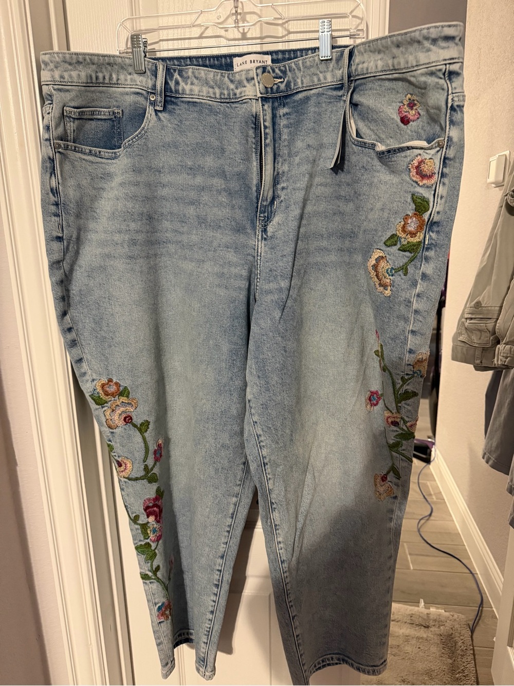 Lane Bryant Light Wash Embroidered Boyfriend Jeans - Blue with Multicolor Floral